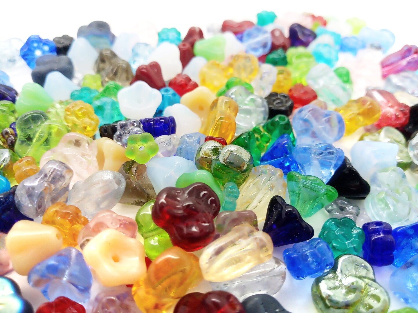 Glass Flower Beads Assortment, 50 pieces, Mix of Colors and Styles, Adorabilities
