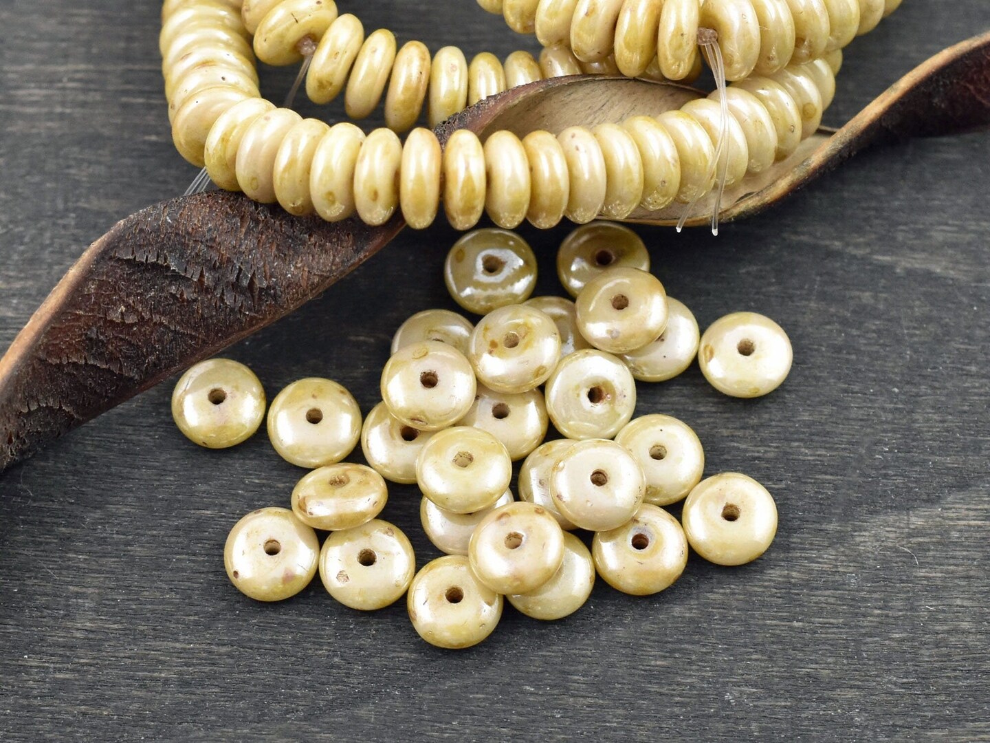 *50* 6x2mm Opaque Ivory Luster Picasso Smooth Rondelle Beads