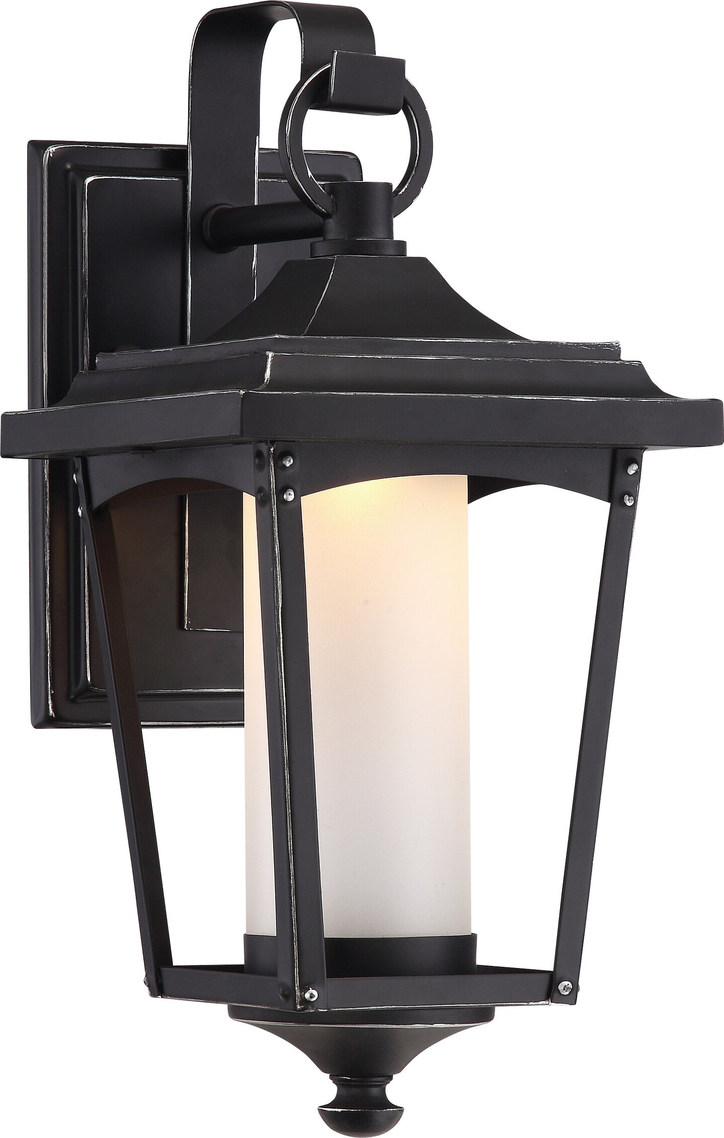 Nuvo Essex 11w LED Small Wall Lantern w/ Etched Glass in Sterling Black Finish