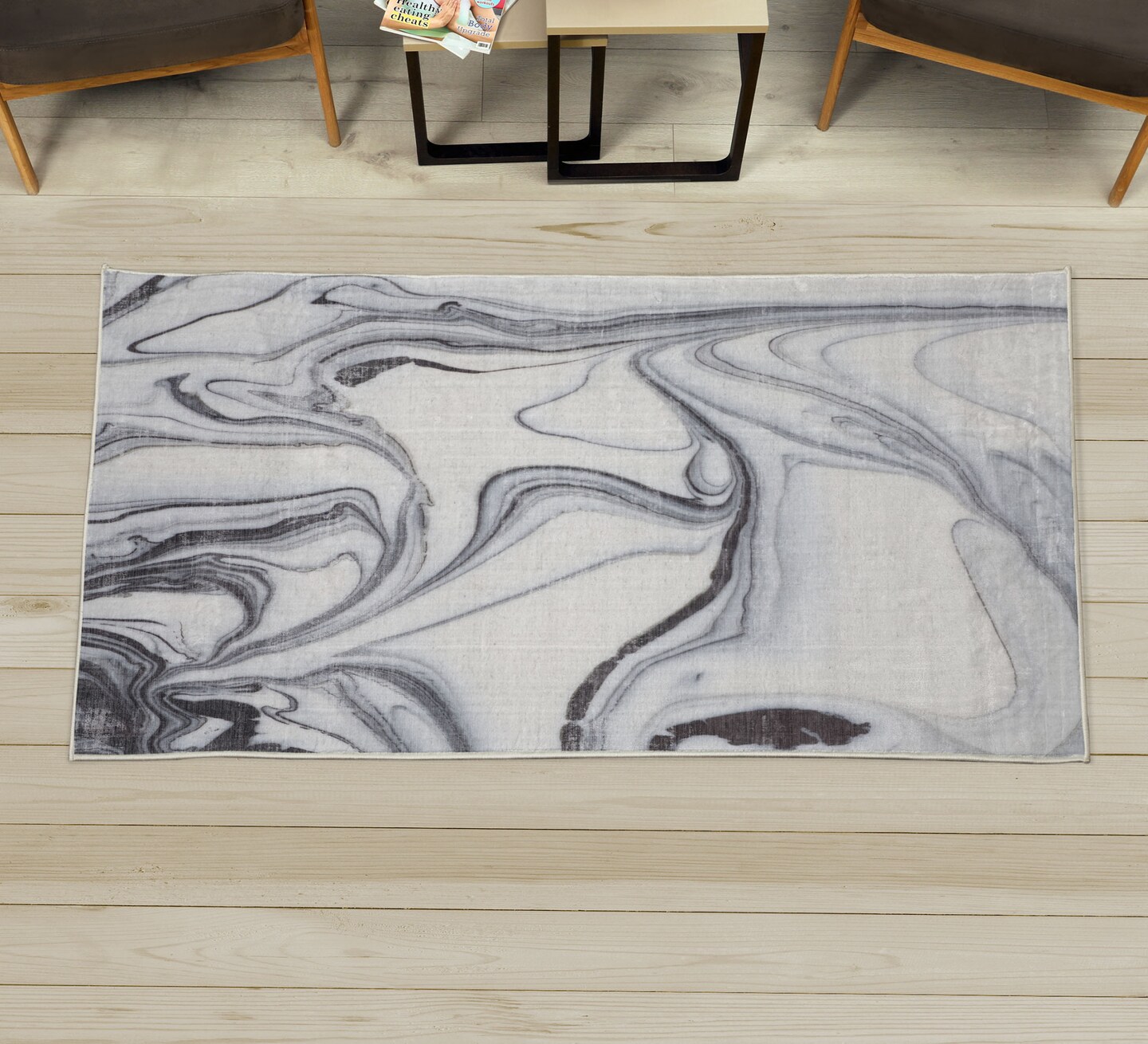 Ambesonne Marble Print Decorative Rug, Trippy Mix of Colors Unusual Forms Creative Paintbrush Style Image, Quality Carpet for Bedroom Dorm and Living Room, Black Pale Grey Dust