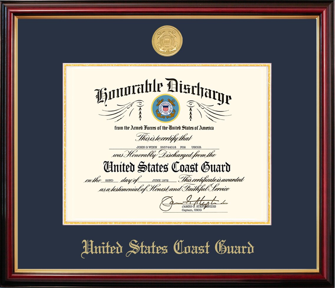 Patriot Frames Coast Guard 8.5x11 Discharge Petite Frame with Gold Medallion
