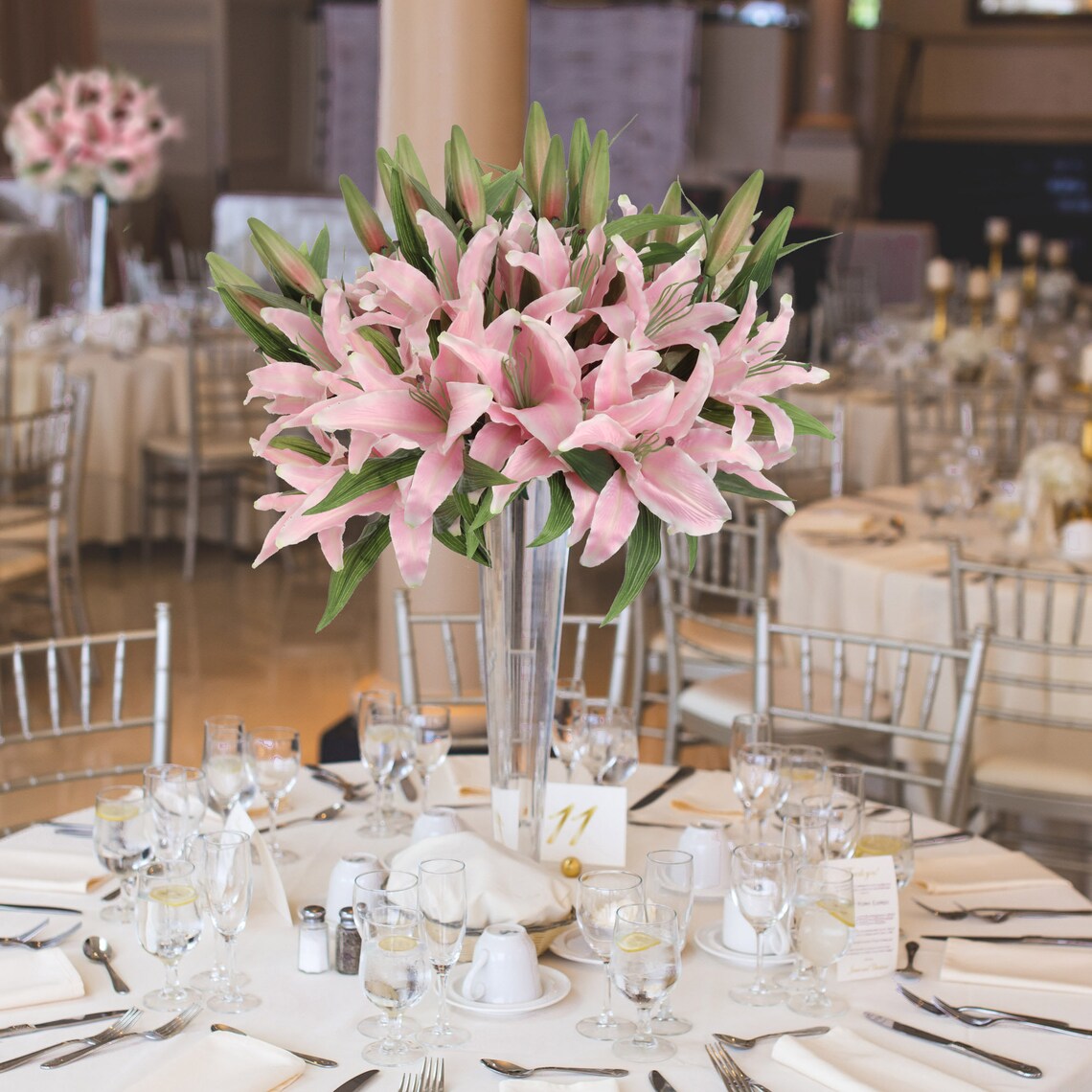 34&#x22; Exquisite Artificial Silk Flower Casablanca Lily - Realistic Faux Floral Decor for Home, Wedding, and Events - Highly Sought &#x26; Elegant Design