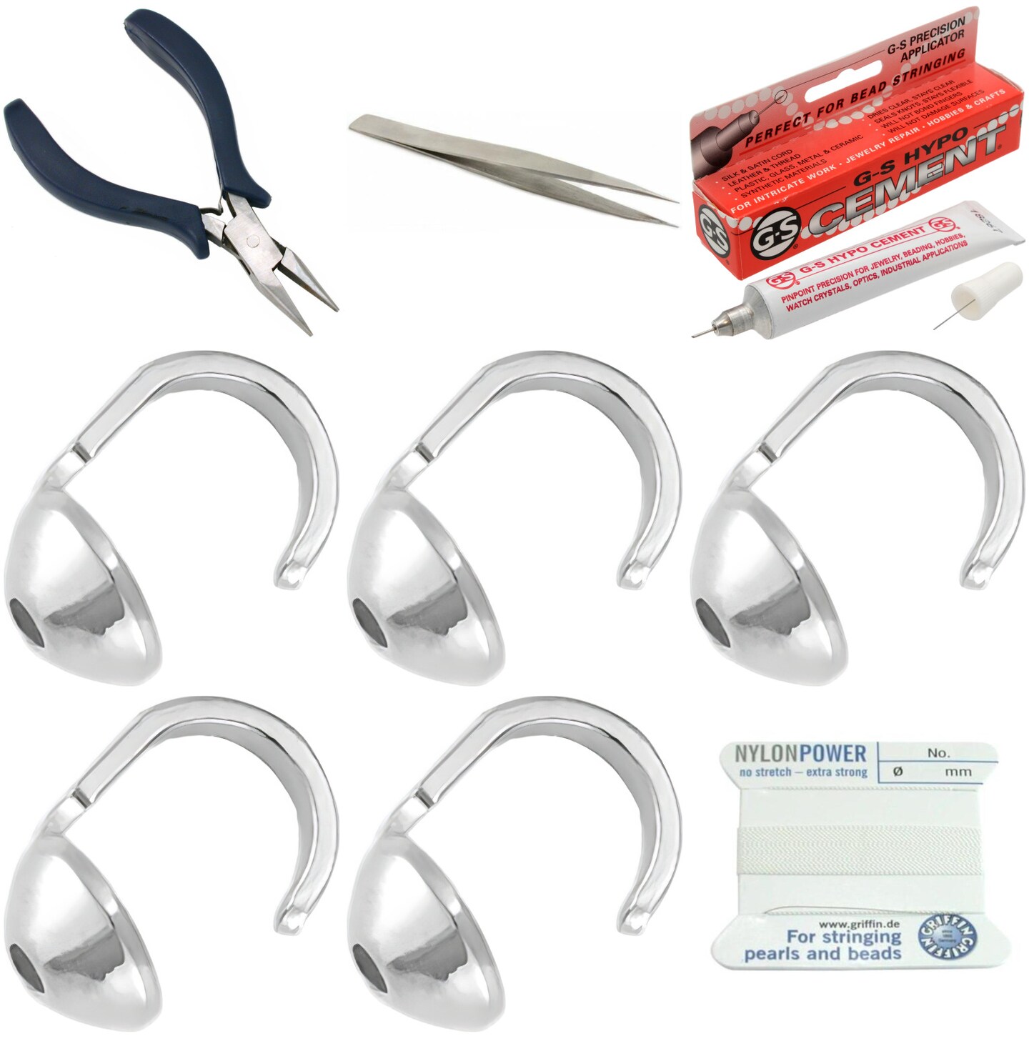 Bead Tip Kit - Pliers, Tweezers, Cement, 5 Bead Tips &#x26; White Bead Cord #6