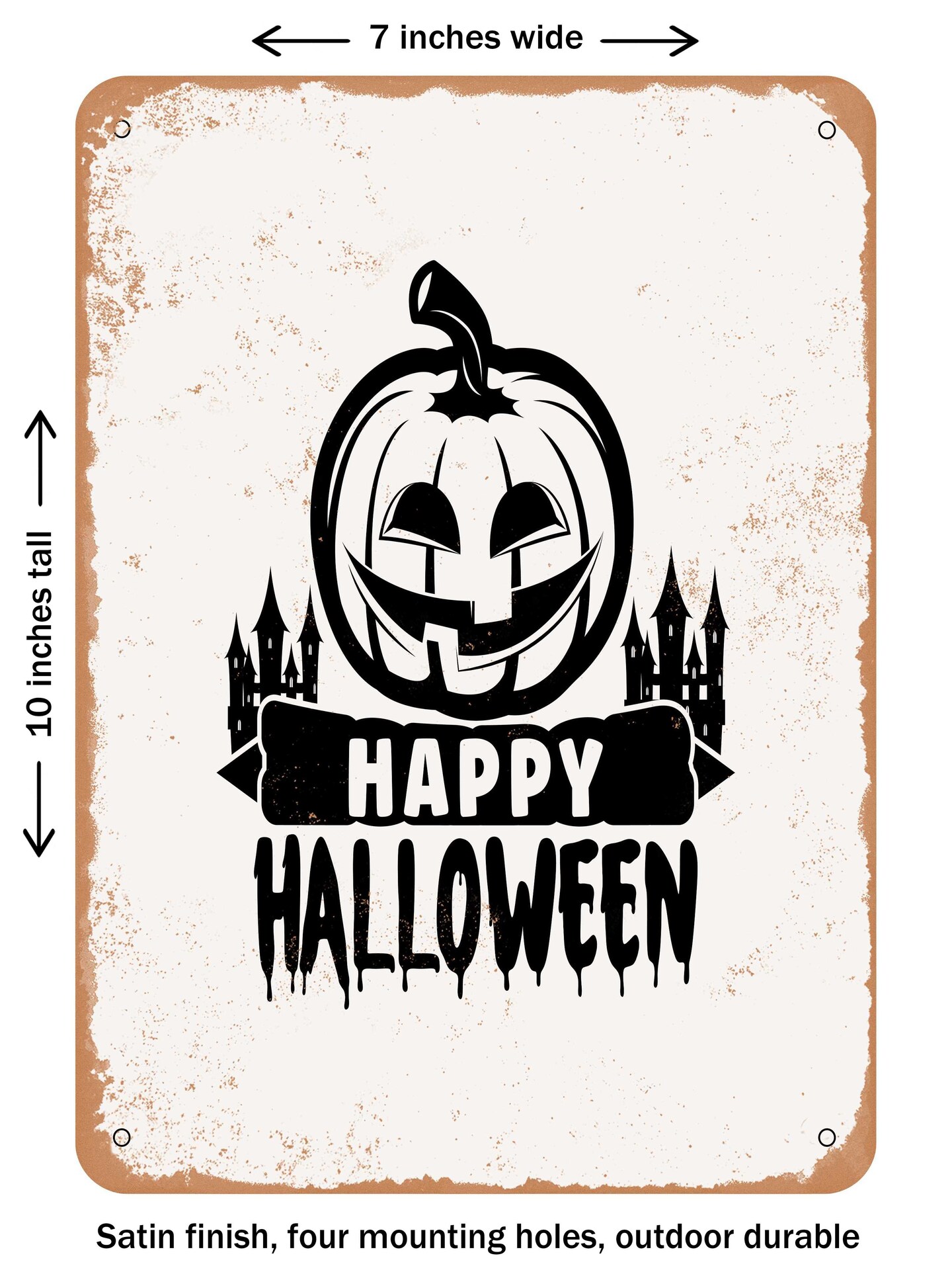 DECORATIVE METAL SIGN - Happy Halloween - 8 - Vintage Rusty Look