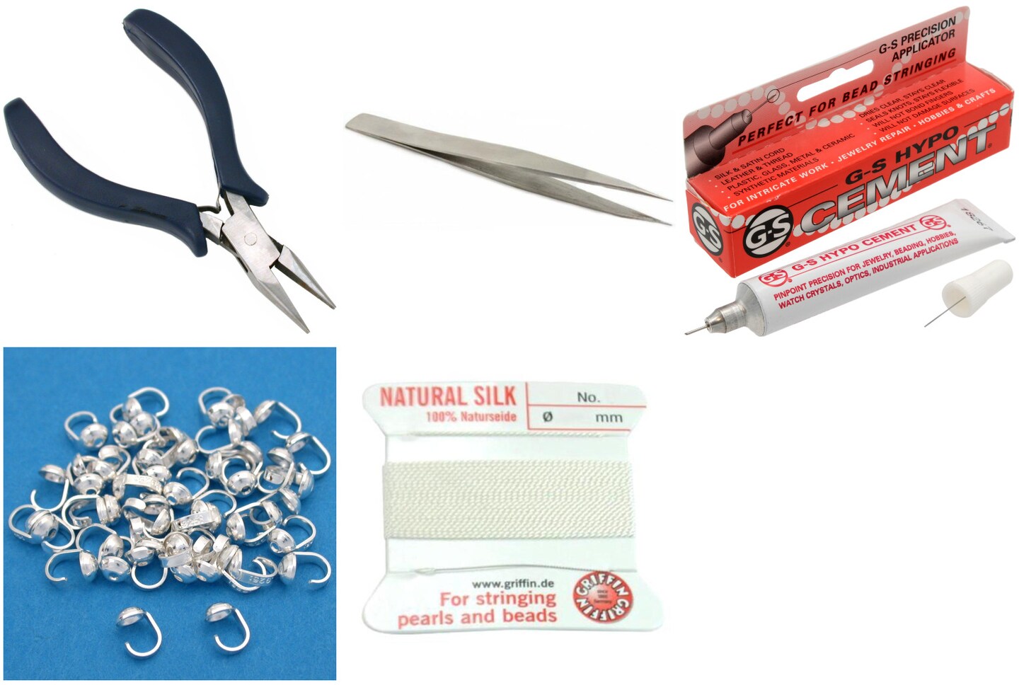 Bead Tip Kit - Pliers, Tweezers, Cement, 50 Bead Tips &#x26; White Bead Cord #1
