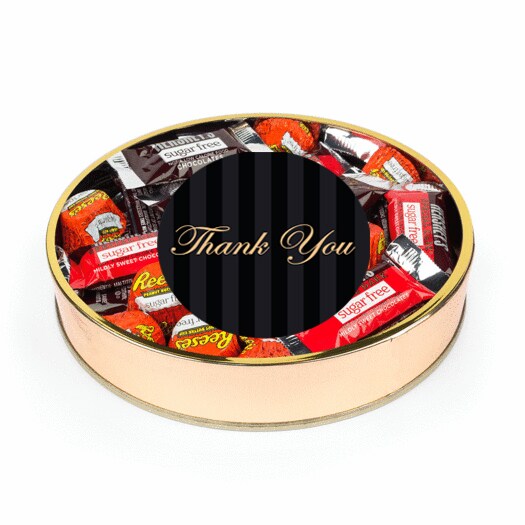 Thank You Sugar Free Candy Gift Tin Large Plastic Tin with Sticker and Reese&#x27;s Hershey&#x27;s Chocolate Mix - By Just Candy