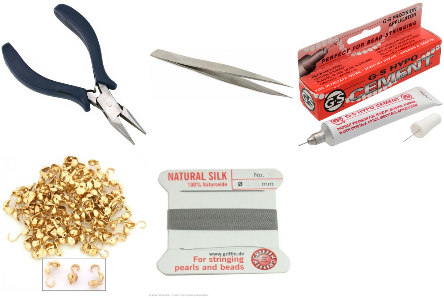 Bead Tip Kit - Pliers, Tweezers, Cement, 100 Bead tips &#x26; Grey Bead Cord #3