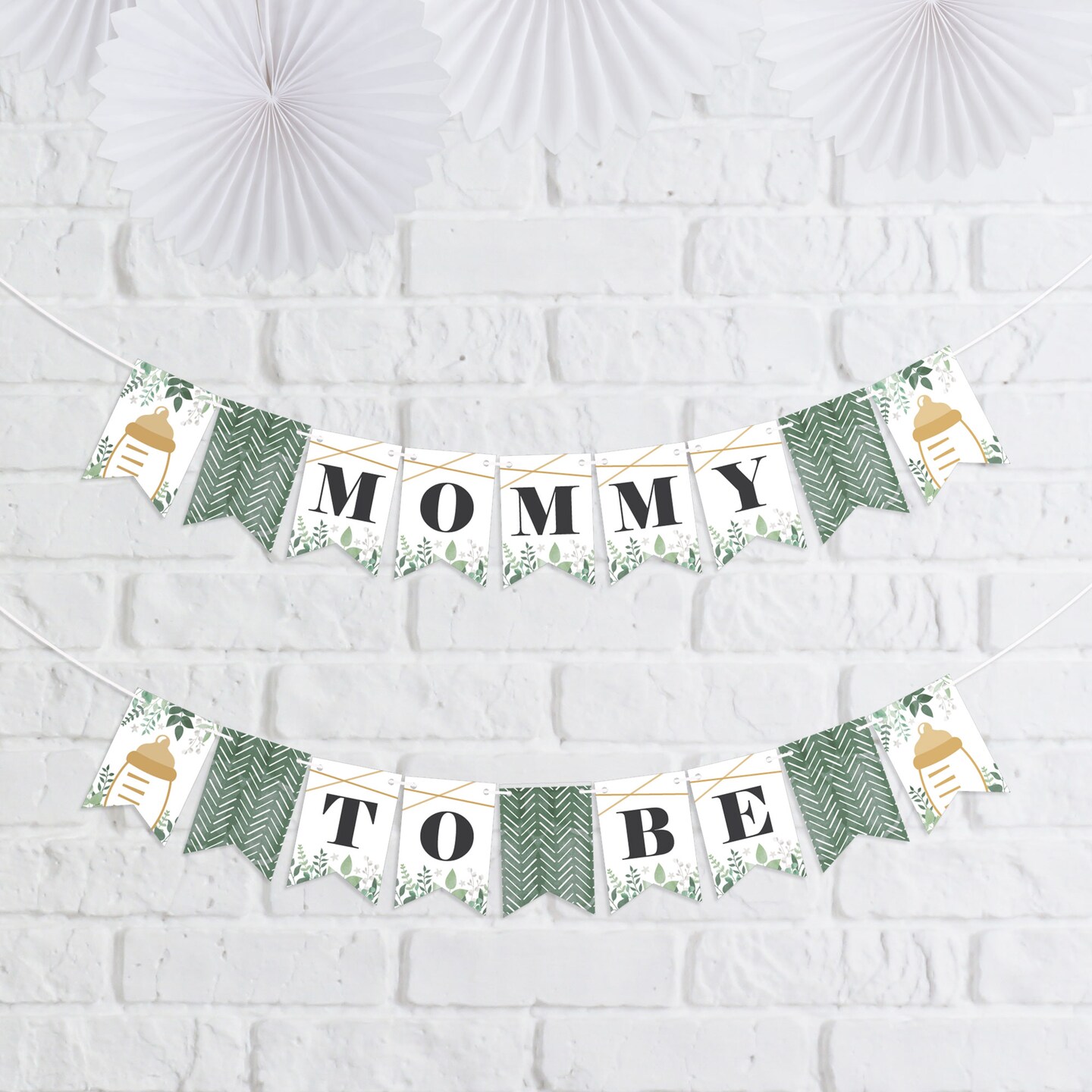 Big Dot of Happiness Boho Botanical Baby - Greenery Baby Shower Mini Pennant Banner - Mommy To Be