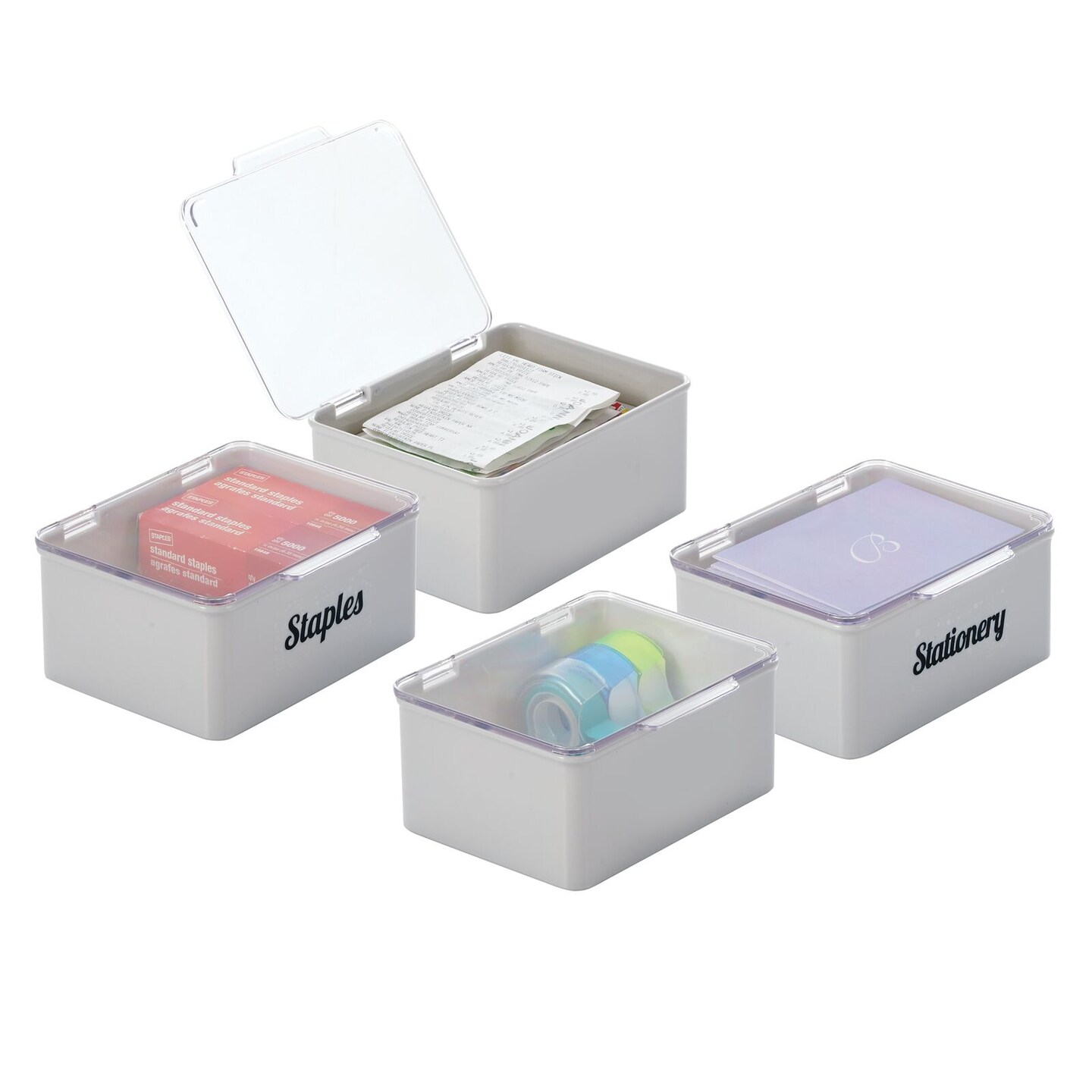 mDesign Plastic Stackable Home, Office Storage Box, 4 Pack + 32 Labels