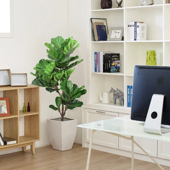 56" Artificial Fiddle Leaf Fig Tree in Black Pot Realistic Indoor