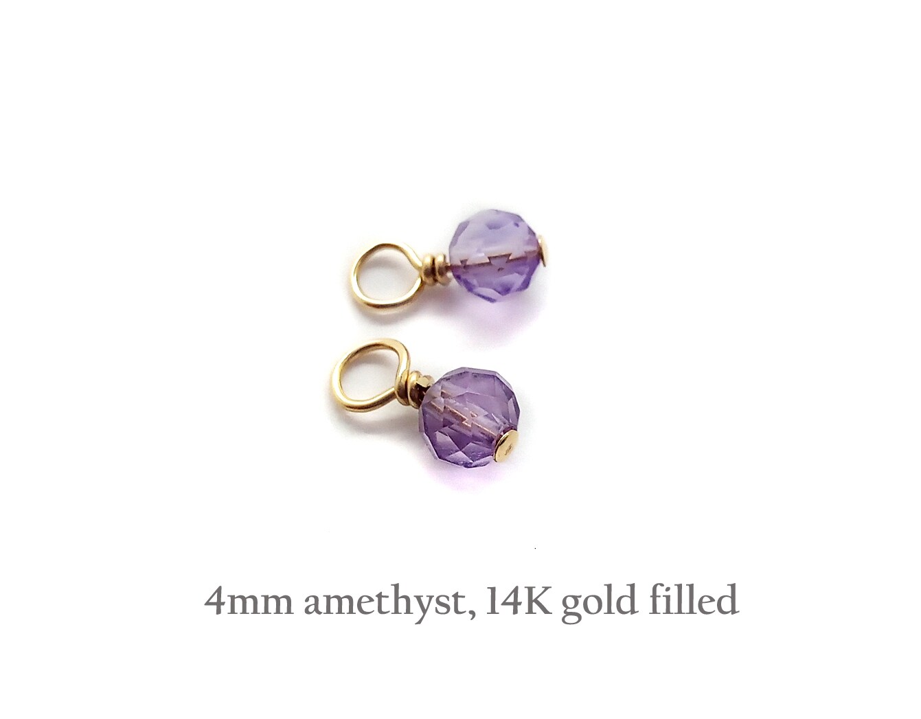 Tiny Amethyst Charms with 14K Gold-Filled Wire, 2 pieces, Adorabilities
