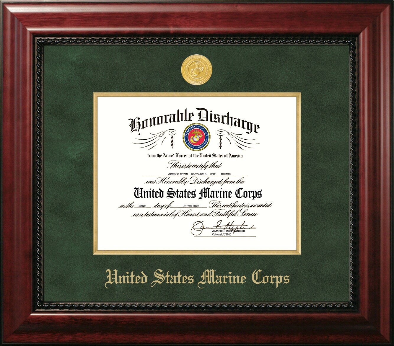 Patriot Frames Marine 8.5x11 Discharge Executive Frame with Gold Medallion and gold Filet