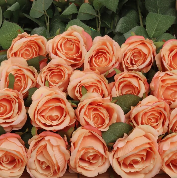 Rose Revival: 20" Silk Apricot Rose Bud Stem - 12 Piece Set - Perfect for Spring and Summer Celebrations and Festivals
