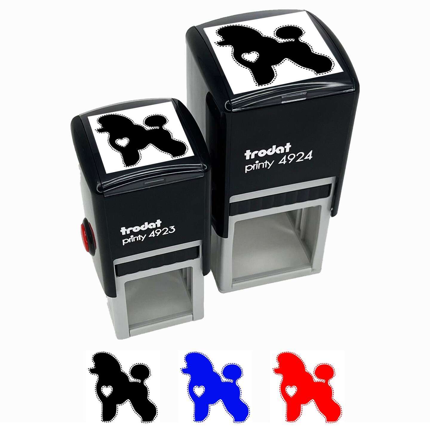 Miniature poodle dog with heart self inking rubber stamp ink stamper