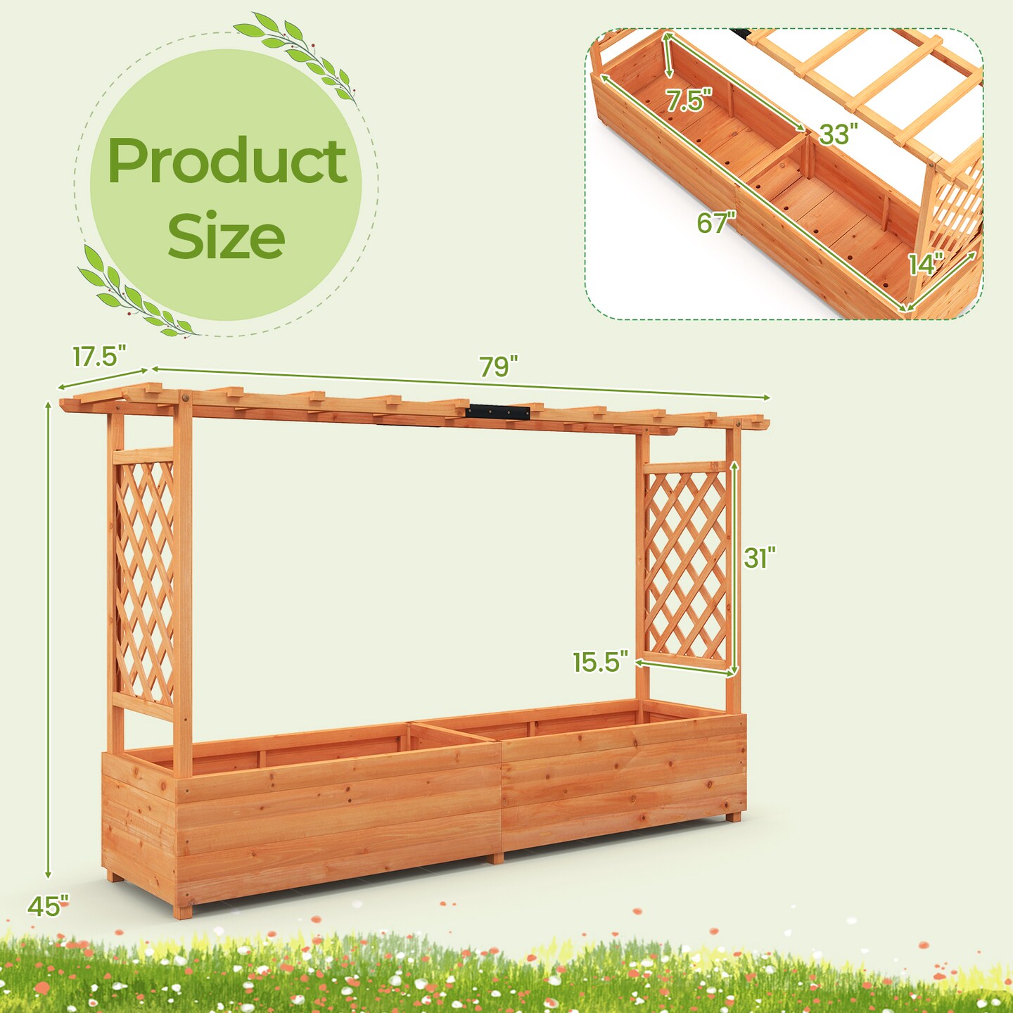 Raised Garden Bed With Side Trellis Hanging Roof And Planter Box-Orange