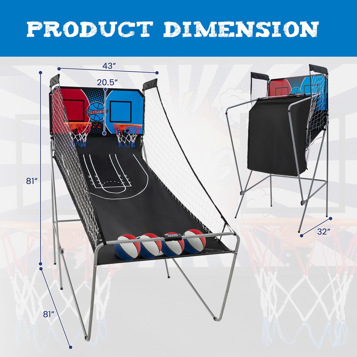 Dual Shot Basketball Arcade Game With 8 Game Modes And 4 Balls-Red
