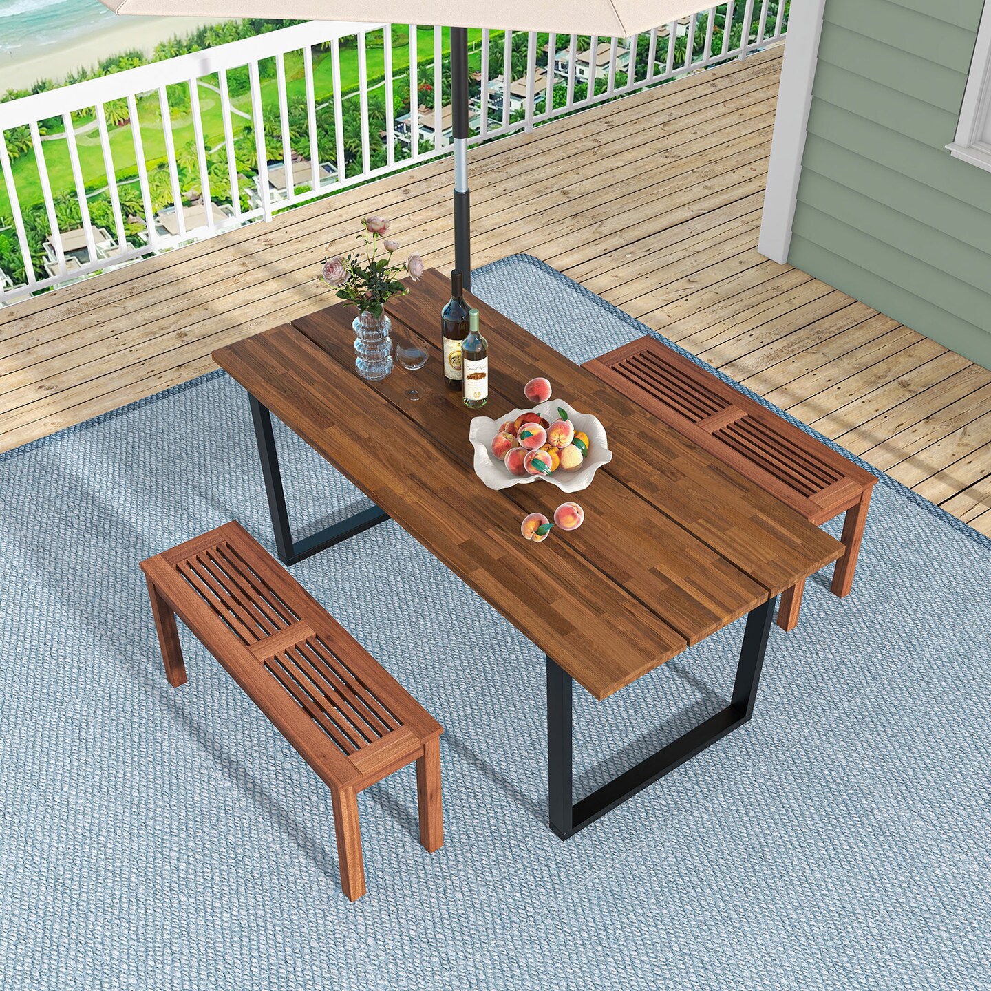 2-seater Patio Backless Dining Bench With Breathable Slatted Seat
