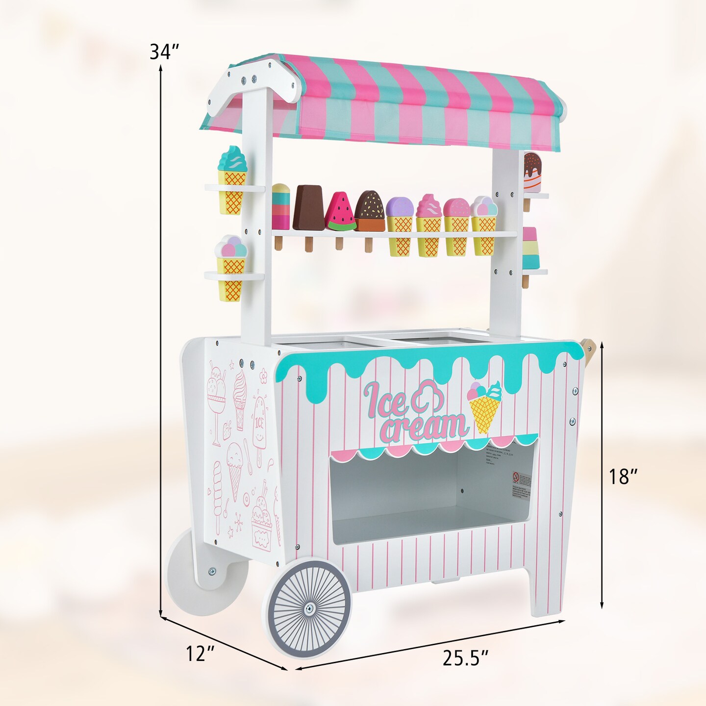 Kid&#x27;s Ice Cream Cart Playset With Display Rack And Accessories