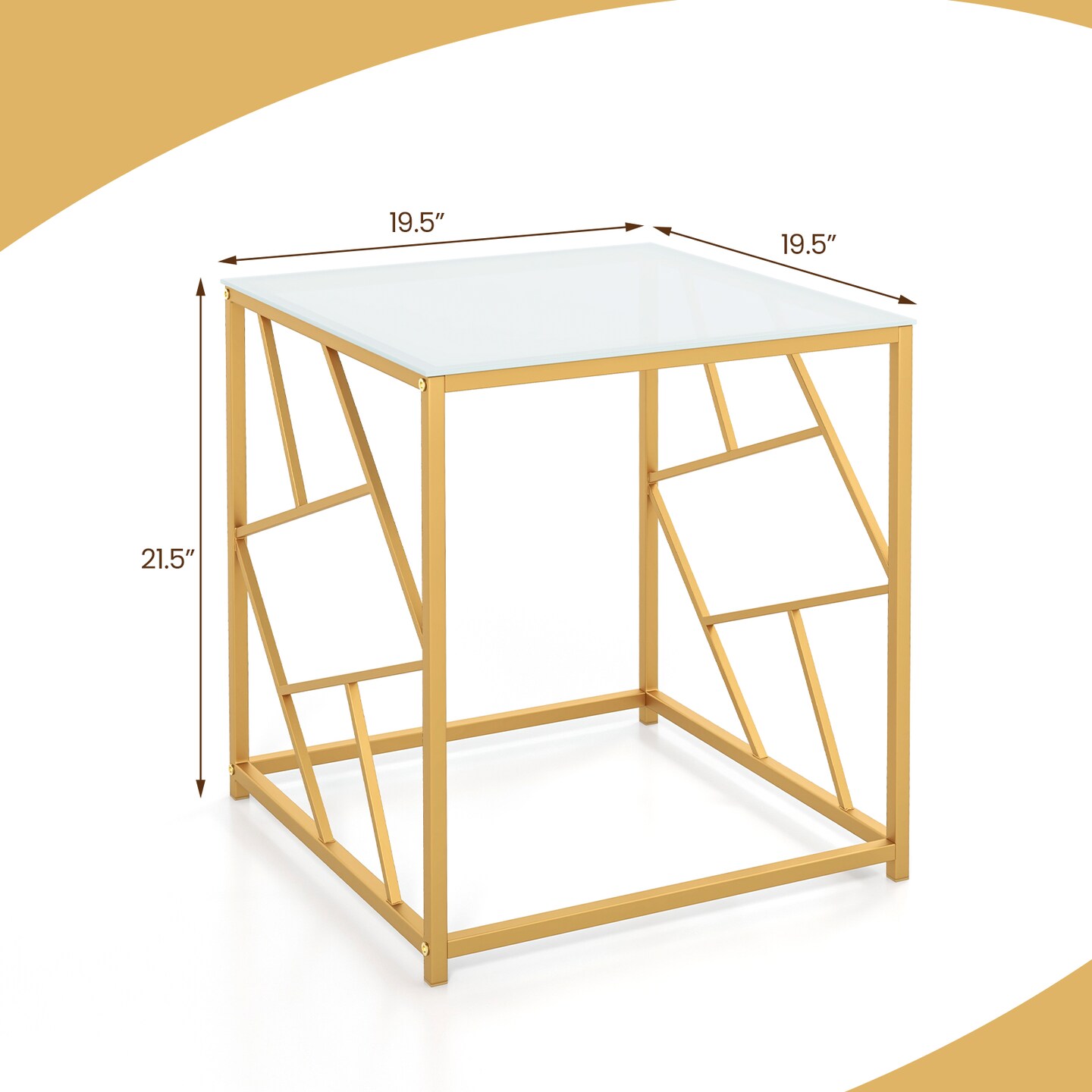 Square End Table With Tempered Glass Tabletop And Gold Finish Geometric Frame-golden