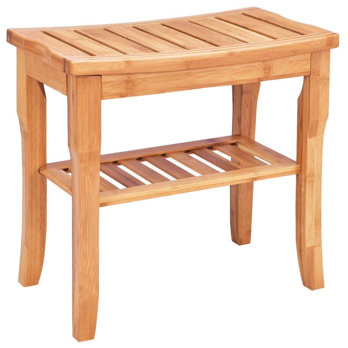 Bathroom Wicker Shower Chair Bench With Storage Shelf