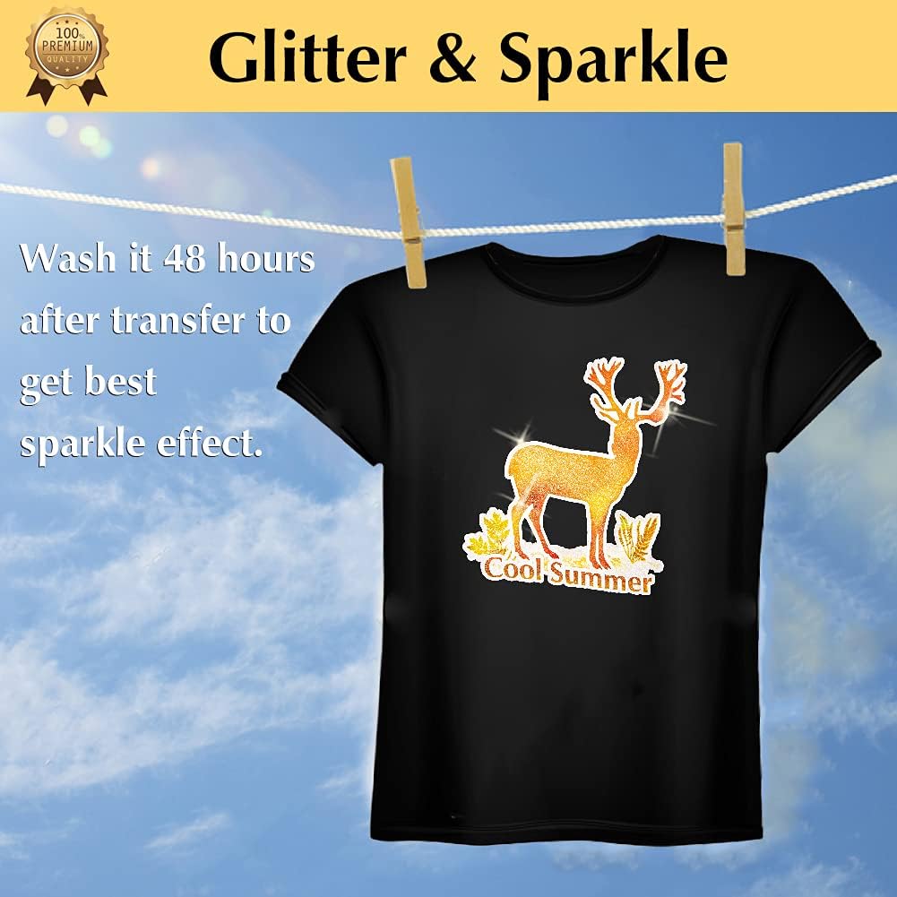 Gold Glitter Heat Transfer Paper for Inkjet Printer (5 Sheets, 8.5x11&#x27;&#x27;) Printable Heat Transfer Vinyl for T Shirts Iron on Transfers for Light &#x26; Dark Fabrics