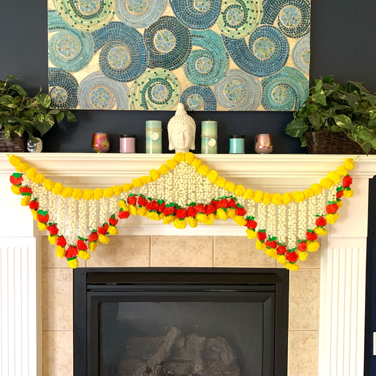 5 Feet Marigold Jasmine Door Toran Hanging Valance Festival Garland Indian Wedding Decor Indoor Outdoor Bandarwal Indian Pooja Favor Diwali Decoration