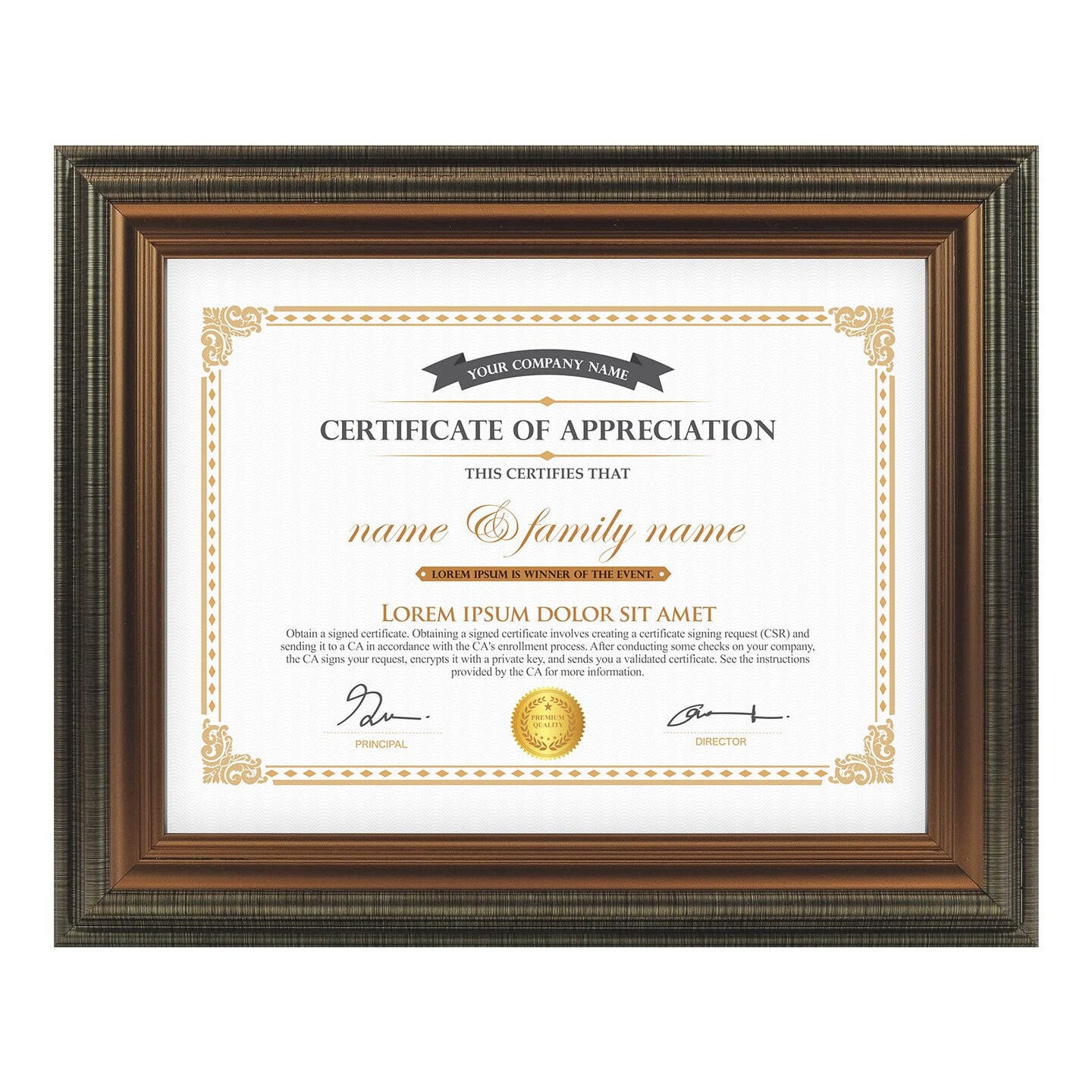 XUANLUO 8.5x11 Graduation Frames Certificate Document Frame with Tempered Glass Wood Grain Color Diploma Frames for Wall and Tabletop Brown 1 Pack