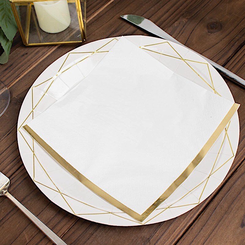 50 Pastel Gold Trim 2 Ply Paper Napkins for Events
