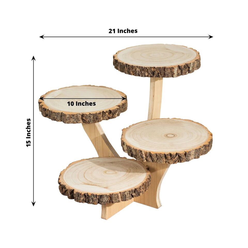 15 in Brown 4 Tier Round Natural Wood Cupcake Dessert Stand