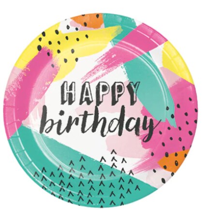 Chic Cupcake Birthday Plates &#x2013; Colorful Pastel &#x27;Happy Birthday&#x27; Design