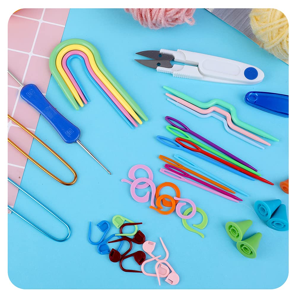 91 Pieces Complete Knitting and Crochet Accessories,Knitting Supplies Kit with Knitting Stitch Markers Plastic Sewing Needles Cable Needles for Knitting Sewing Kit