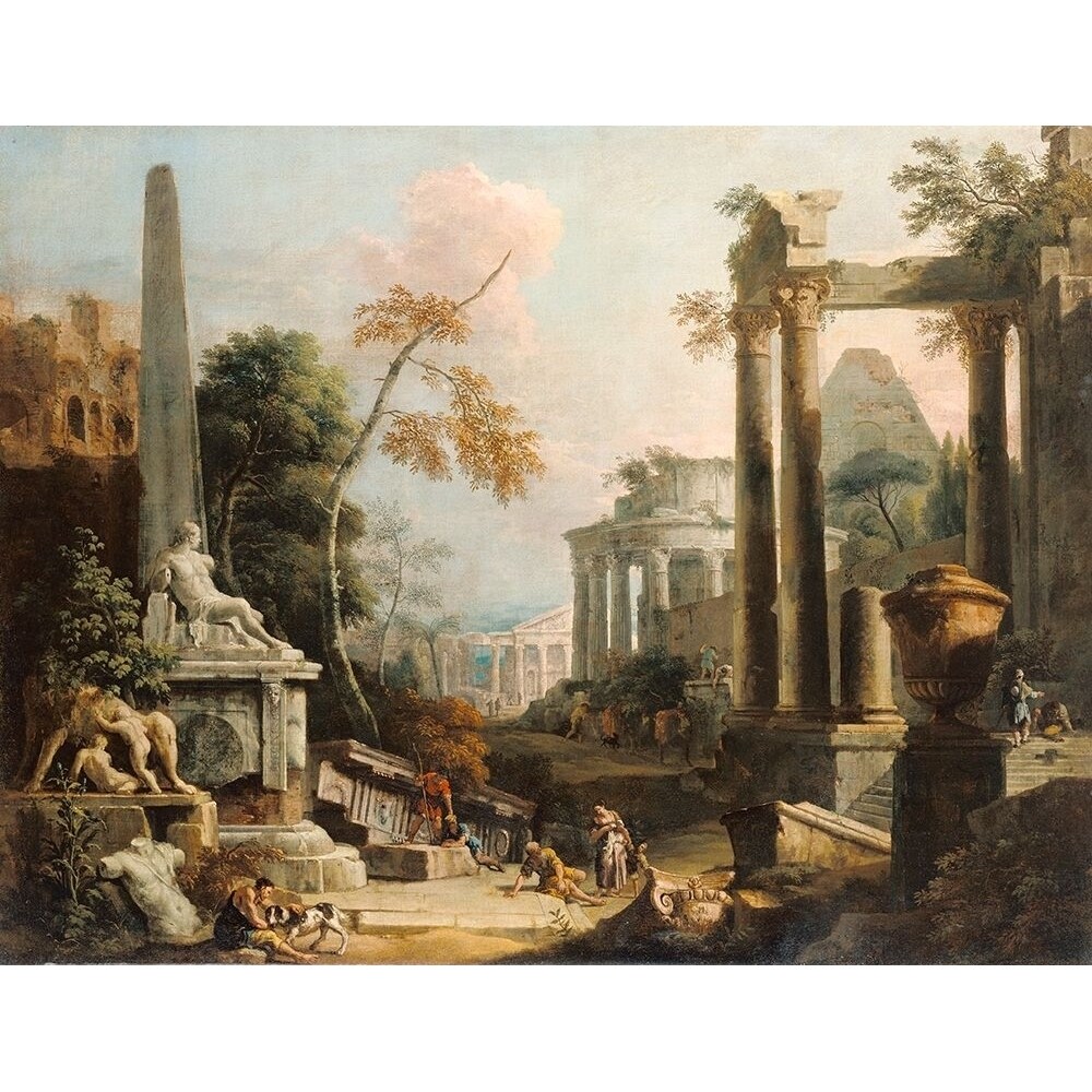 Landscape With Classical Ruins And Figures Poster Print By Marco Ricci