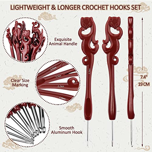 Crochet Kit Animals Crochet Hooks, 7.4&#x27;&#x27; Aluminum Crochet Needles for Crocheting, Crochet Hook Set Ergonomic Knitting Hooks for Crochet Yarn Craft, Crochet Set Premium Knitting Crochet Supplies