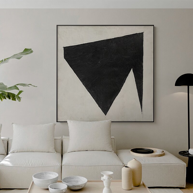 Original Grey and Black Oil Painting on Canvas, offers Extra Large Geometric Canvas Wall Art, Abstract Minimalist Acrylic Painting, Room Wall Decor