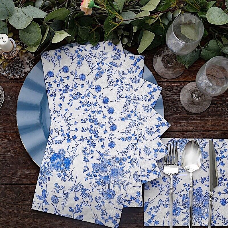 20 White 13x13 in Dinner Paper NAPKINS Blue Floral Design