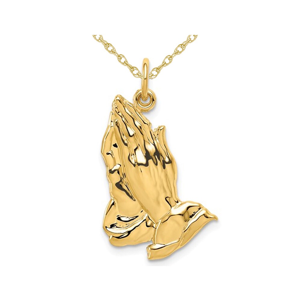 Gem And Harmony 14K Yellow Gold Praying Hands Pendant Necklace with Chain
