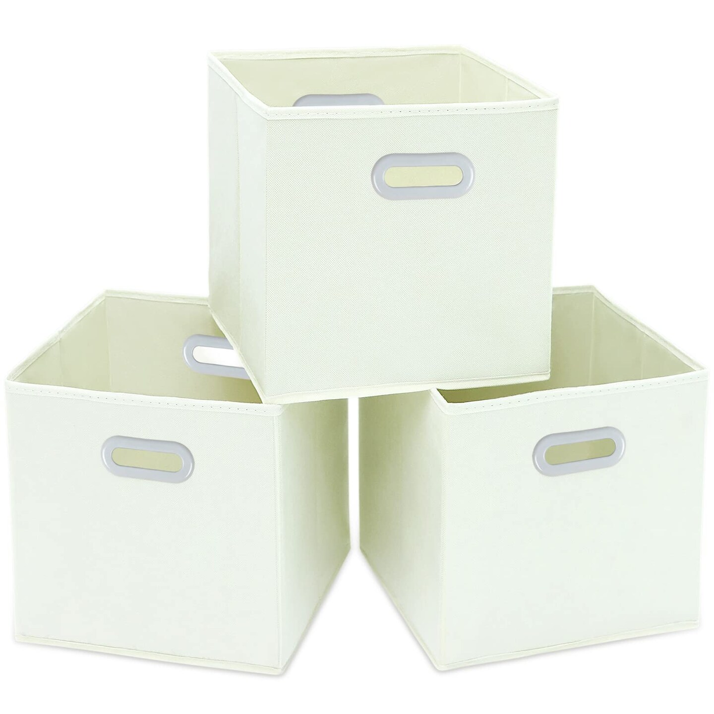 3 Pieces Fabric Storage Bins Cubes Baskets Containers-(11X11X11) with Dual Handles Cube Storage Organizer Bins for Shelf Closet, Bedroom Organizers, Foldable (Creamy- White )