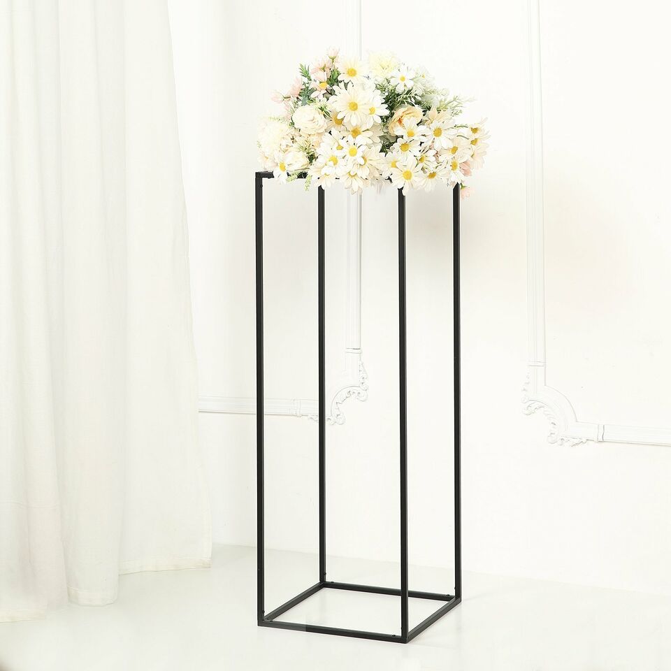 2 pcs 32-Inch Black Matte Metal Geometric Stands Flower Vase
