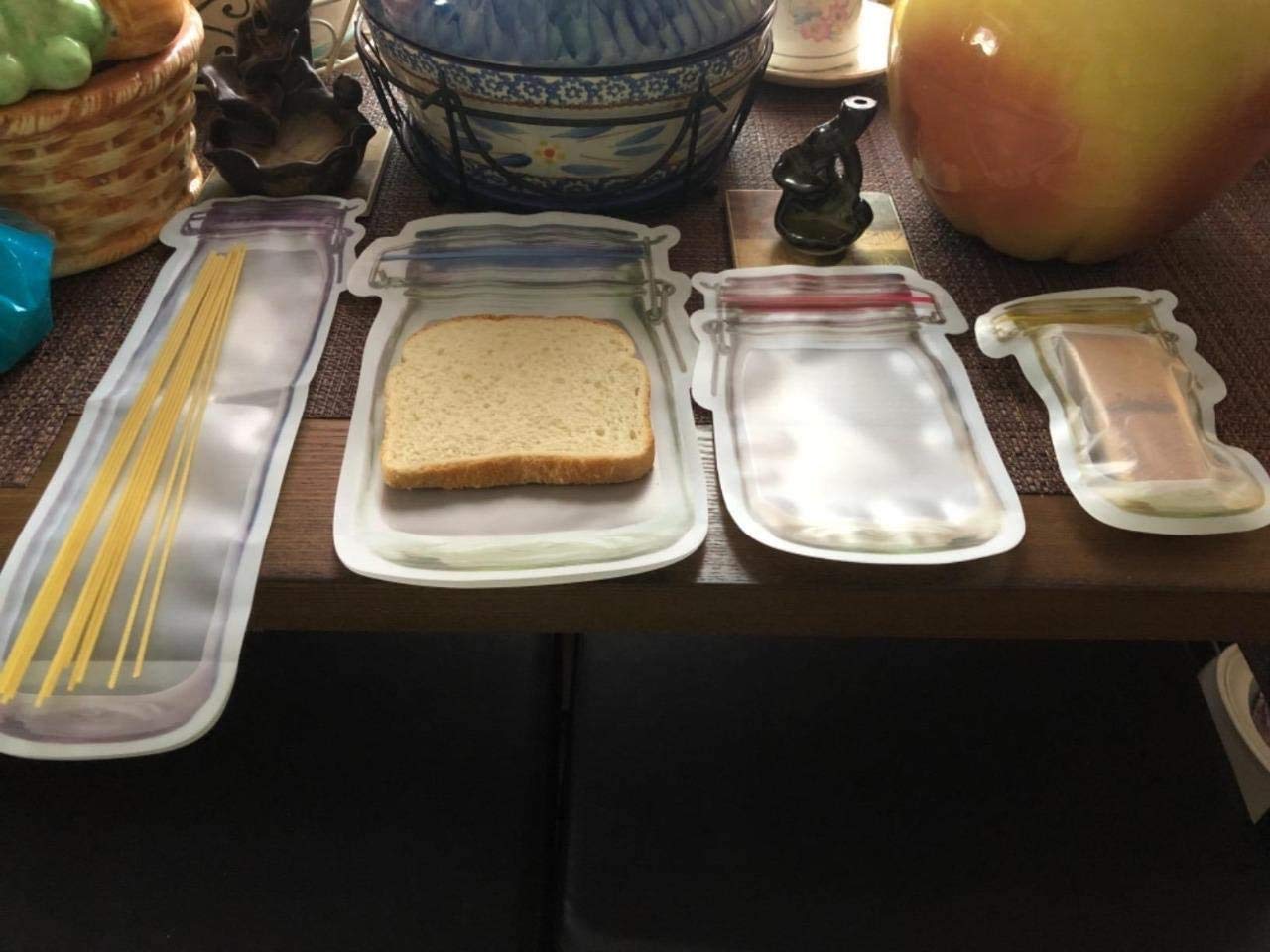 20 Pieces Mason Jar Zipper Bags, Reusable Storage Bags Mason Bottle Shape Storage Bags Portable Mason Jar Stand-Up Leakproof Food Saver Bags For Home Kitchen