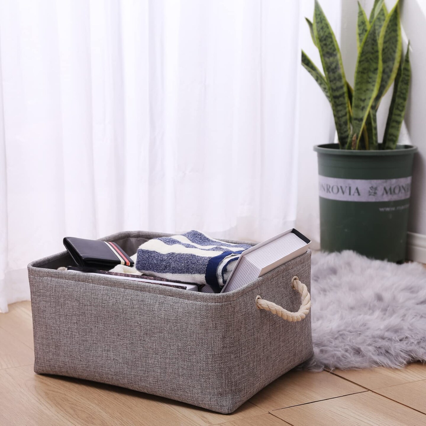 Storage Basket for Organizing, Collapsible Fabric Basket for Shelves, Closets, Laundry, Nursery, Decorative Basket for Gifts Empty (Grey)