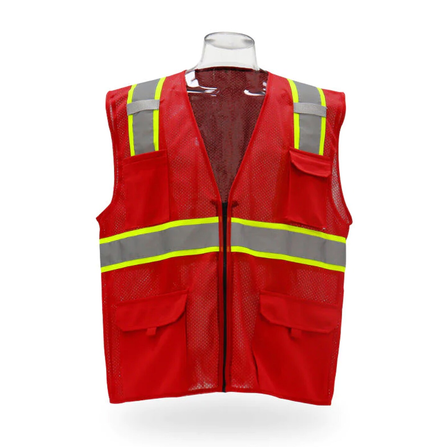 Multi Pocket High Visibility Reflective Safety Vest with Zipper Front 100% Polyester