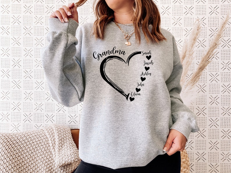 Custom Grandma Sweatshirt Grandma Heart Sweat Grandkids Name Shirt Gift For Grandma Nana Crewneck MakerPlace by Michaels