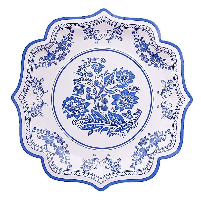 25 White Blue 10 in Floral Disposable Dessert Paper PLATES