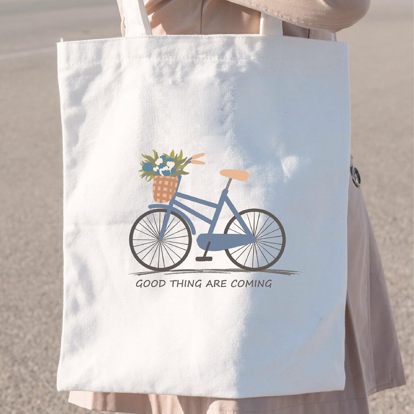 1 Pack Aesthetic Flowers Cotton Canvas Tote Bag Blue Bouquet Bicycle Cloth Tote Bag Cute Cotton Tote Bag Art Canvas Tote Bag Reusable Shopping Bag for Gift