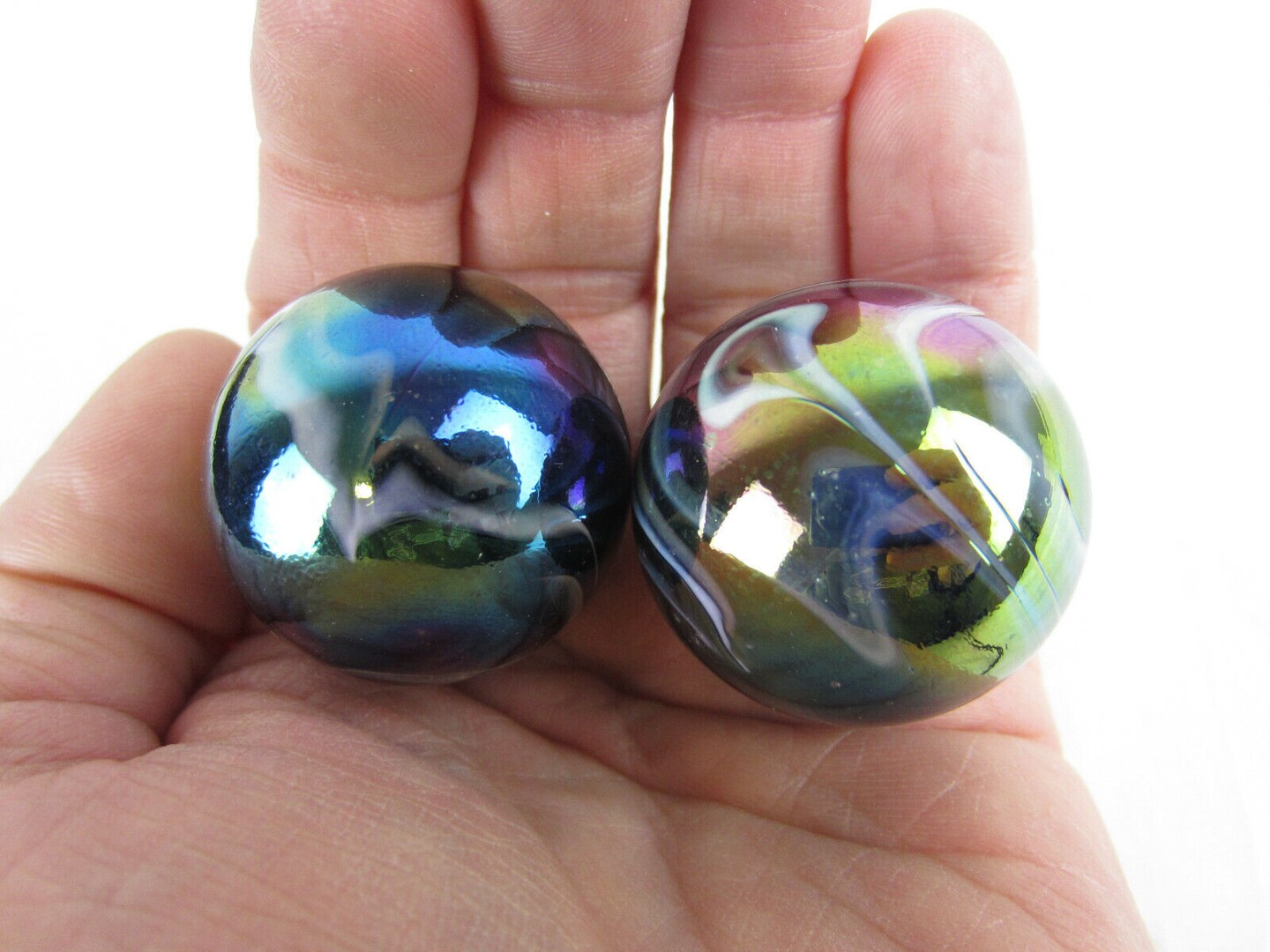 2 Boulders35mm MILKY WAY Marbles glass ball oil slick large huge Swirl