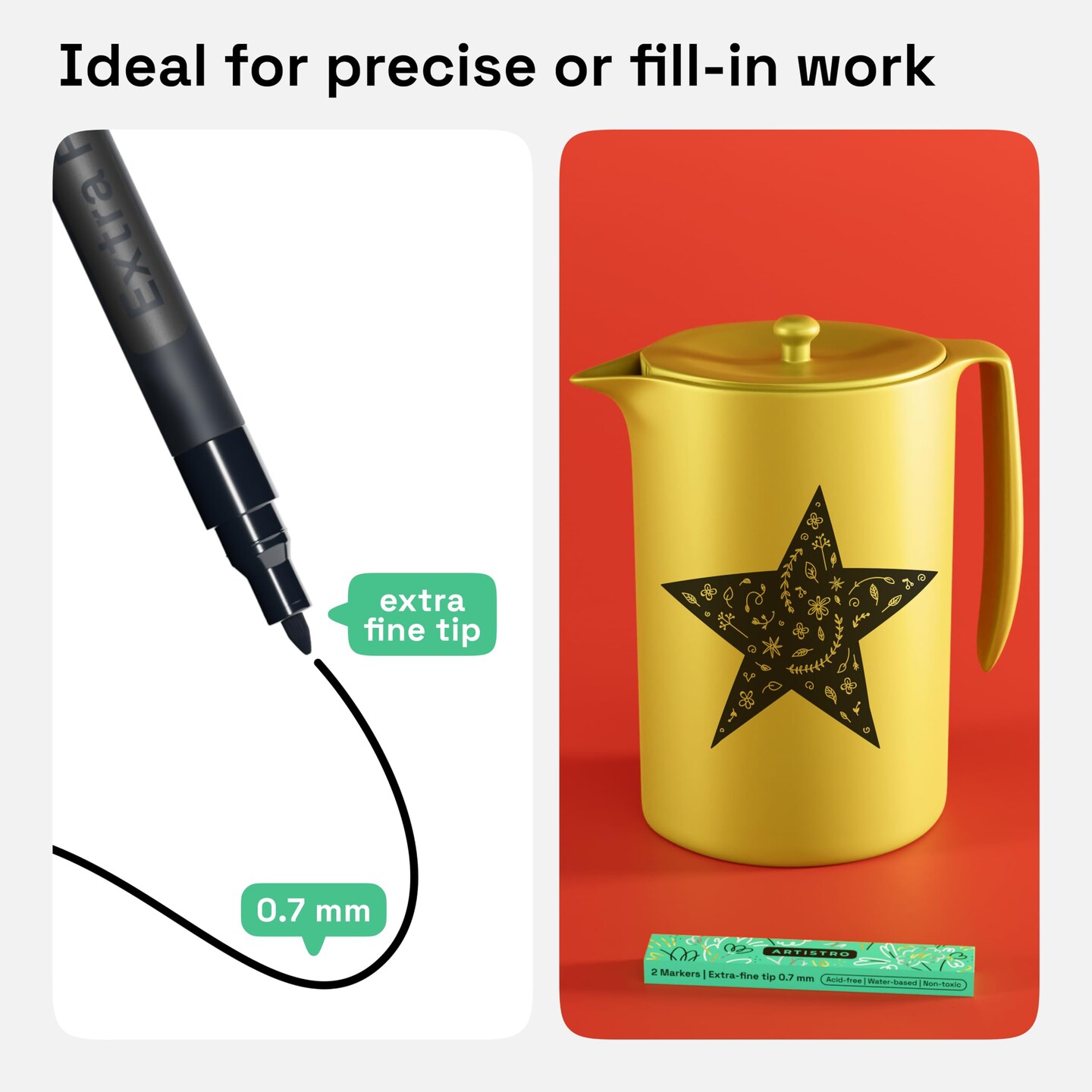 2 Gold Acrylic Paint Pens for Rock Ceramic Wood Glass Metal Fabric Plastic - 0.7mm Metallic Paint Markers Ideal for Scrapbooking DIY Crafts Art Projects