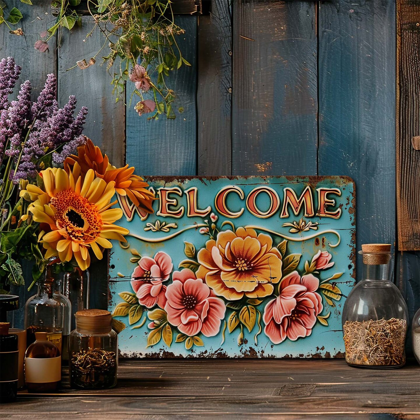 Welcome Sign For Indoor or Outdoor Use - Metal Art Sign For Front