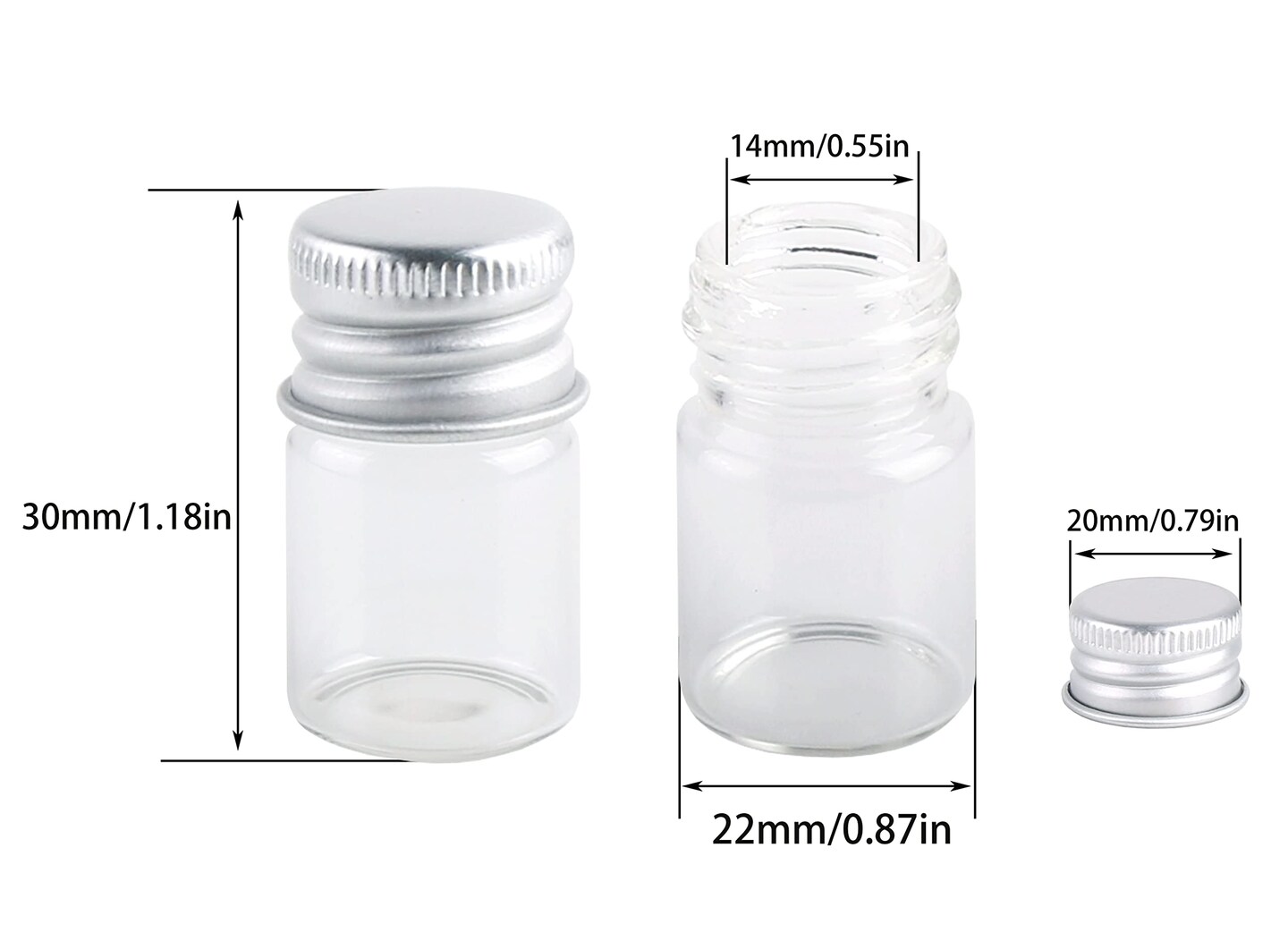 24 Pieces Mini Glass Bottles with Screw Caps 5ml Aluminum Top Metal Lids 5 Milliliter Tiny Vials Small Jars DIY Storage Art Craft Decor