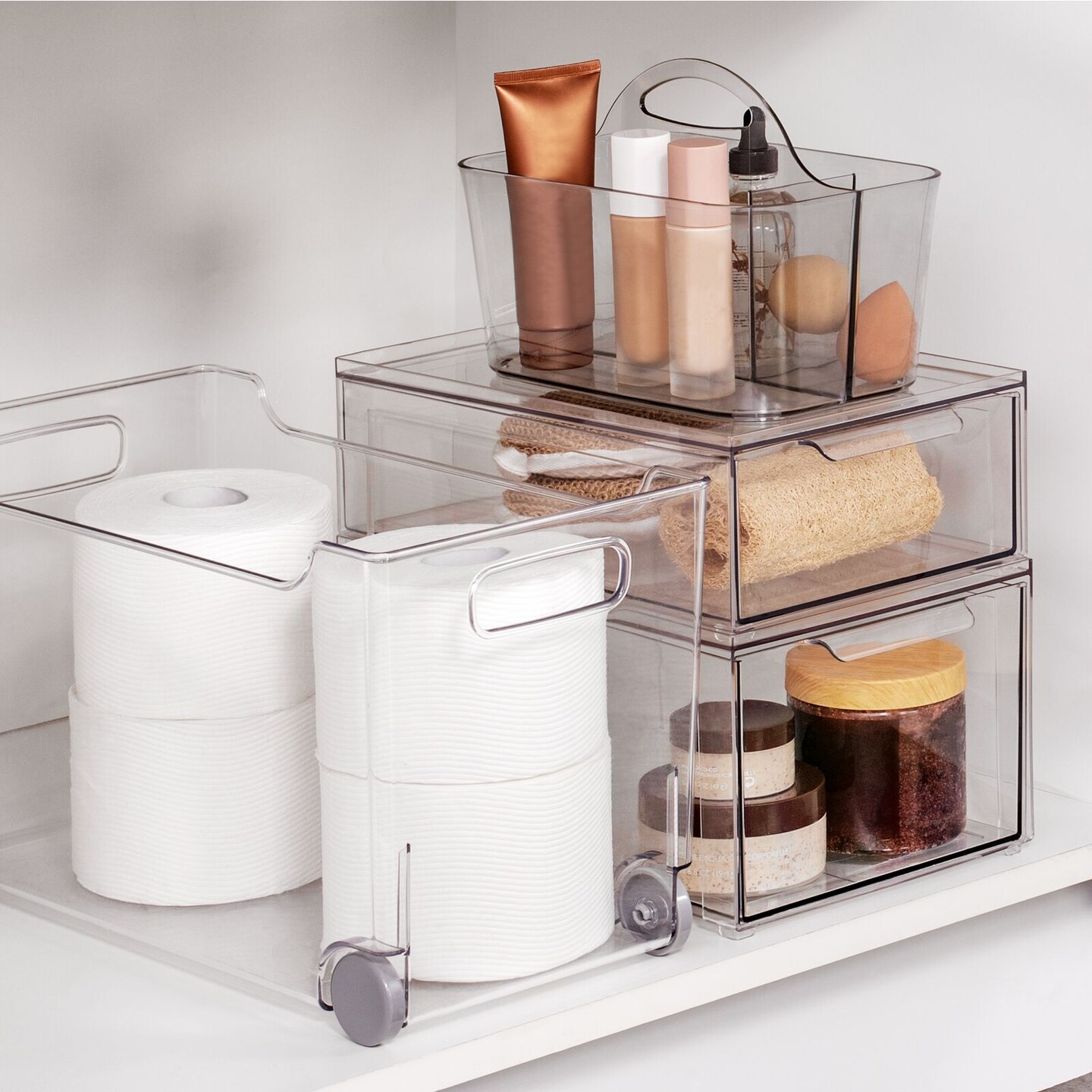mDesign Plastic Kitchen Storage Bin, Rolling Wheels/Handles