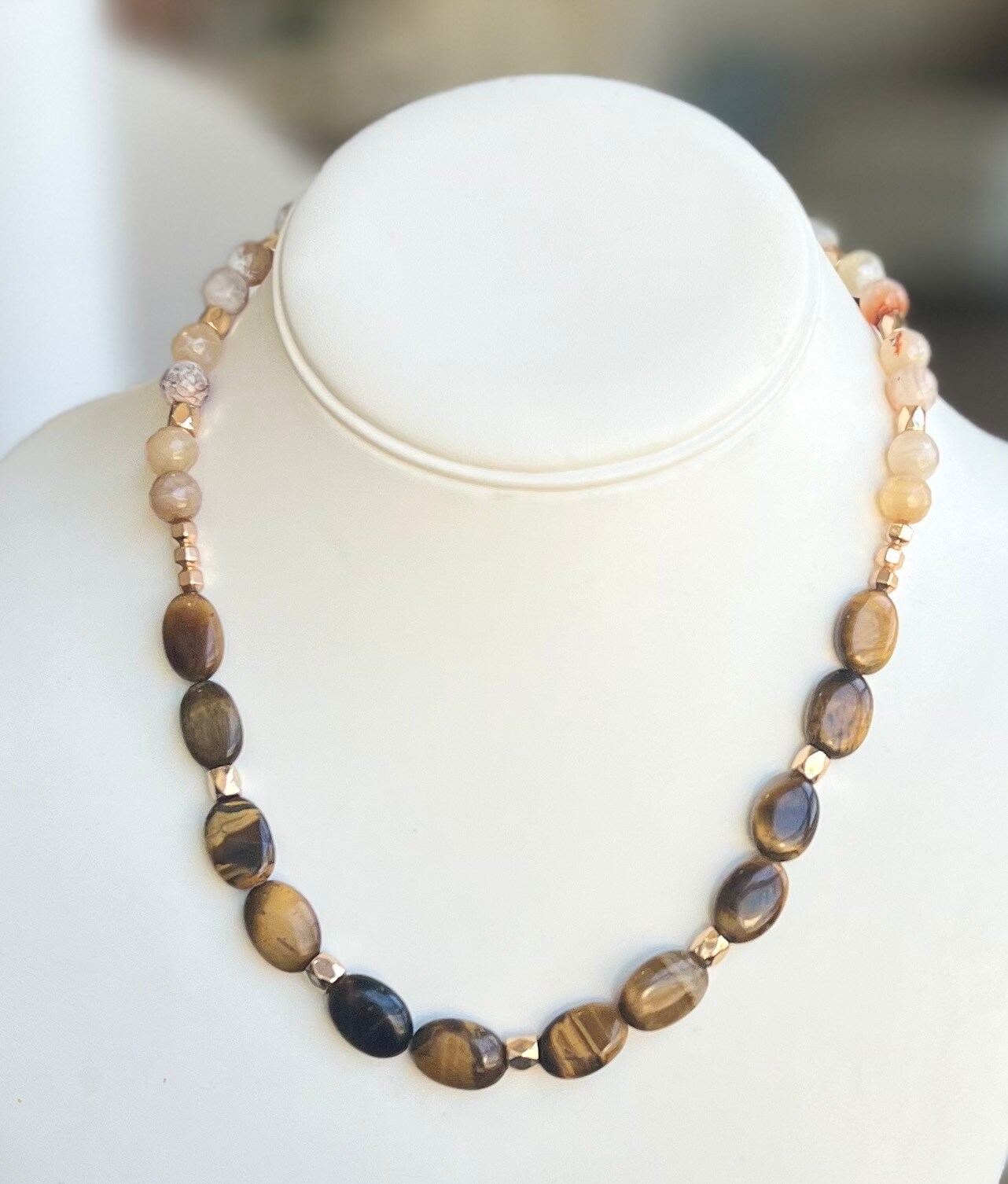 Long tiger eye newest stone beaded lariat necklace, boho gemstone